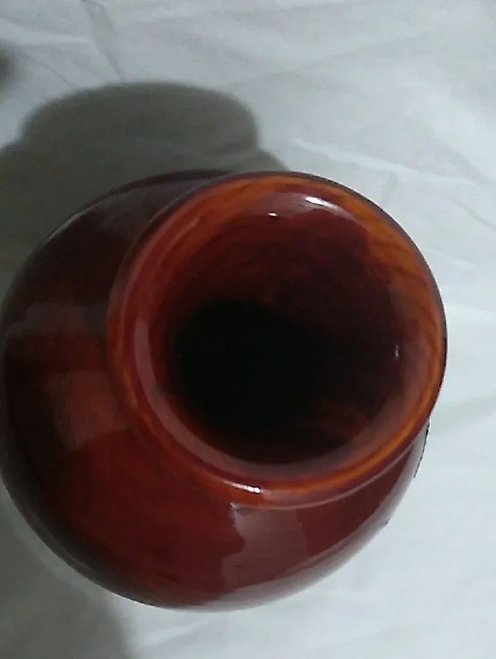 VNTG Japanese Red Lacquer Wood Vase  Mother-of-Pearl Crane  (B9)